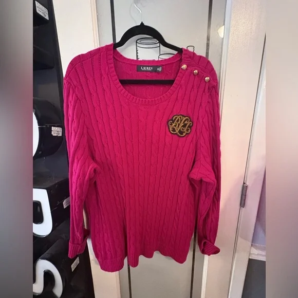 ❤️ Ralph Lauren Red Cable Knit Sweater | 2X | Crest Emblem | Like New ❤️ - Picture 3 of 6